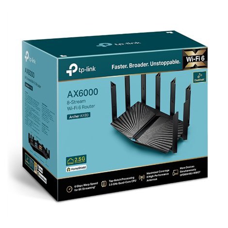 TP-LINK | AX6000 8-Stream Wi-Fi 6 Router with 2.5G Port | Archer AX80 | 802.11ax | 4804+1148 Mbit/s | 10/100/1000 Mbit/s | Ether - 3